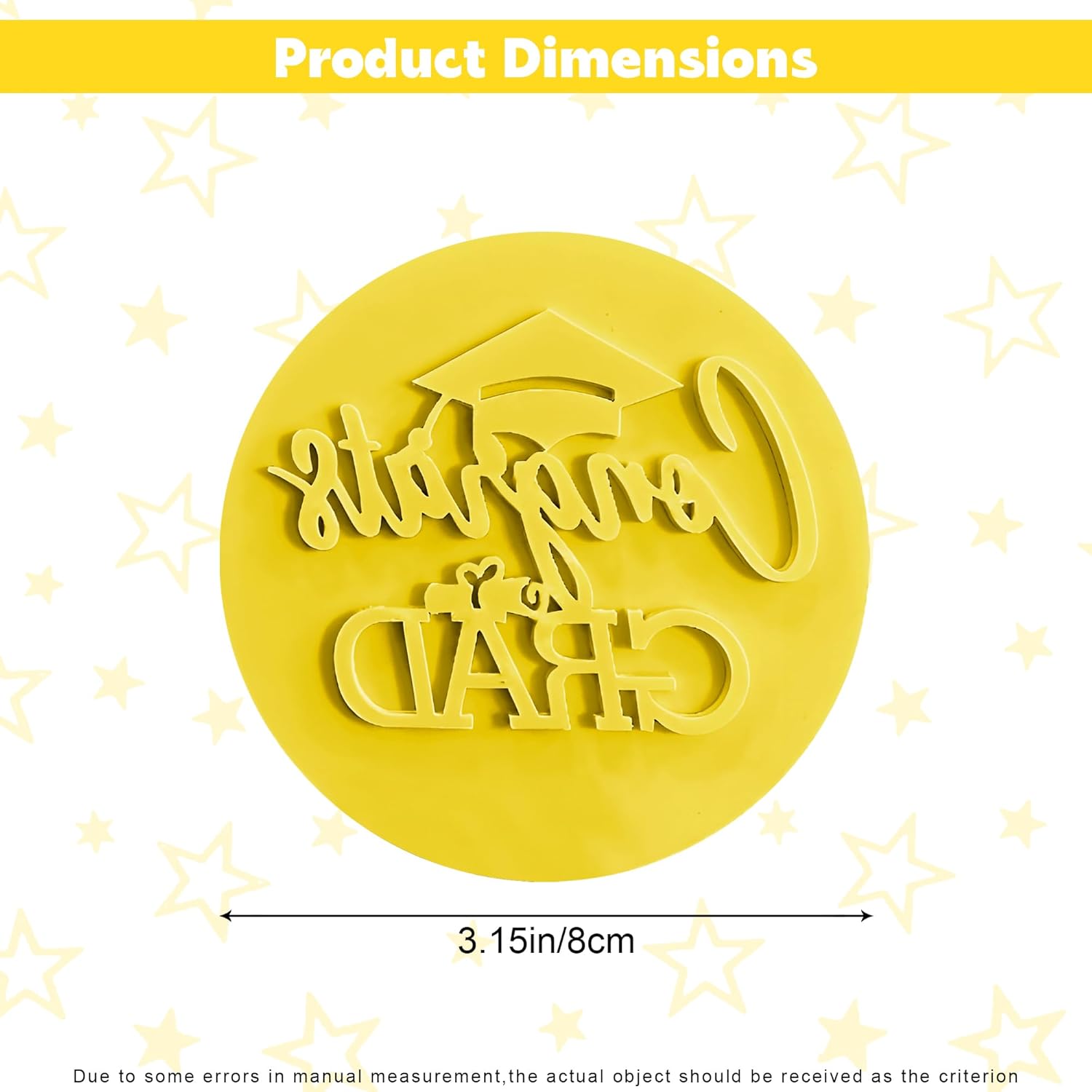 Graduation Fondant Stamp, Congrats Grad Cookie Stamp, 3D Raised Design Graduation Fondant Embosser for DIY Baking Cake Decorating Cookies Sugar Paste Cupcake Topper, 3.15inch, Yellow