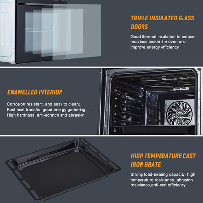 TacleeKii Single Wall Oven 24" Built-in Electric - 2.5 Cu.Ft Large Capacity, Superior Cooking Power, 8 Cooking Modes, 3000W, Safety Triple Layer Glass