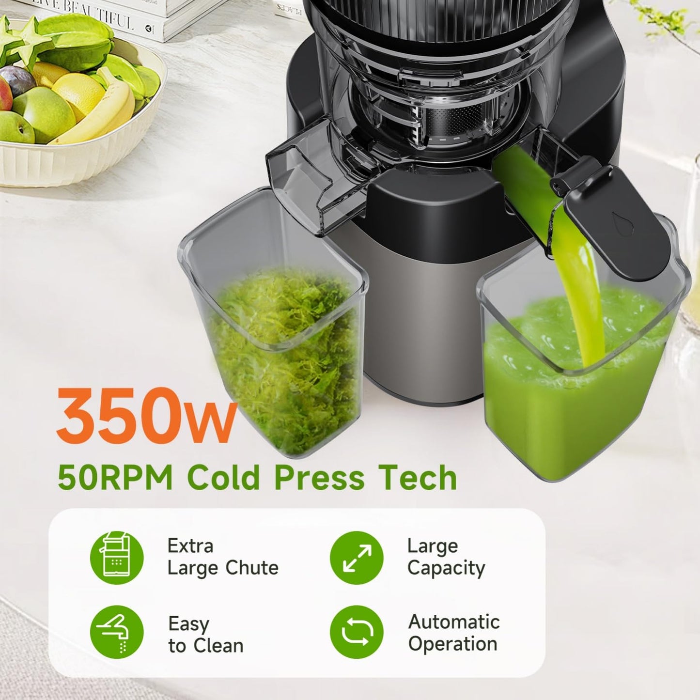 Cold Press Juicer,5.8" Extra Large Feed Chute Fit Whole Fruits & Vegetables,350W Slow Masticating Juicer Machines,Easy to Clean,High Juice Yield