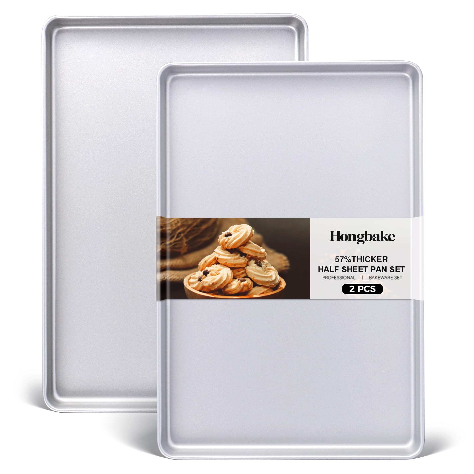 HONGBAKE 2 Pack 9.7X7.5" Toaster Oven Pans for Baking, 57% Thicker Nonstick 1/8 Cookie Sheet Pan Set, Small Baking Tray, Dishwasher Safe and Heavy Duty, Black