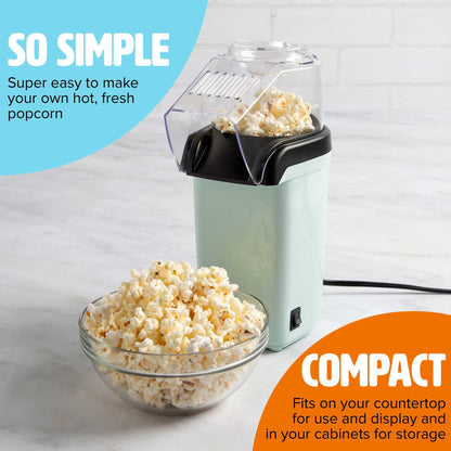 Tasty Hot Air Popcorn Popper, Healthy and Delicious Popcorn in Minutes, Fast and Easy-to-Use, Built-In Measuring Cup and Butter Warmer, 8 Cups, Aqua