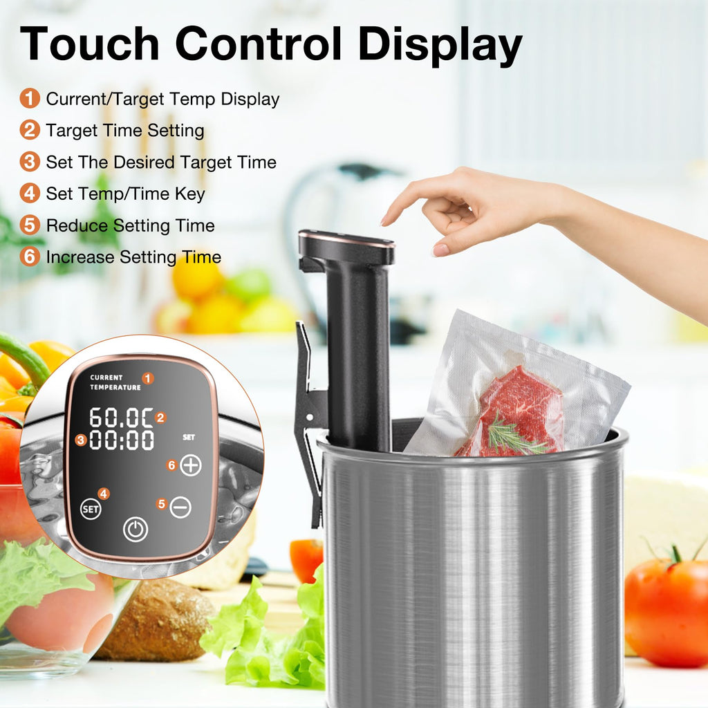 Maszyna Sous Vide, Urządzenie Sous Vide Cooker 1100 W Sous Vide Precyzyjna maszyna, Ultra cicha praca, Dokładna temperatura, Cyrkulator zanurzeniowy, Wodoodporność IPX7, Sterowanie dotykowe, Cyfrowy timer, Szybkie nagrzewanie