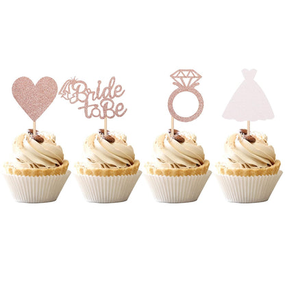 24 PCS Bride to Be Cupcake Toppers with Heart Ring Dress Bridal Shower Cupcake Picks Wedding Engagement Bachelorette Party Cake Decorations Supplies