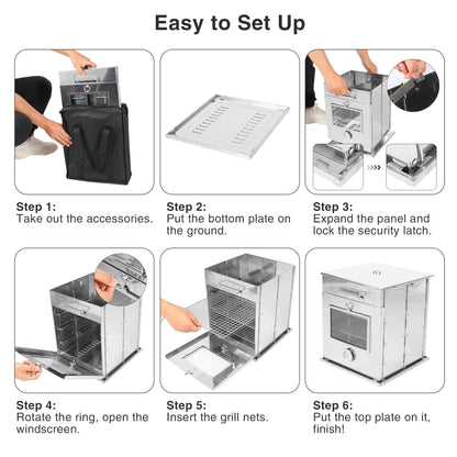 REDCAMP 14"H Foldable Camping Oven with 3 Tier Grill, Stainless Steel Portable Camping Stove for Baking Cinnamon Rolls, Breads and Muffins with Wood Burning Fire,Propane Stoves,Campers,Baking BBQ