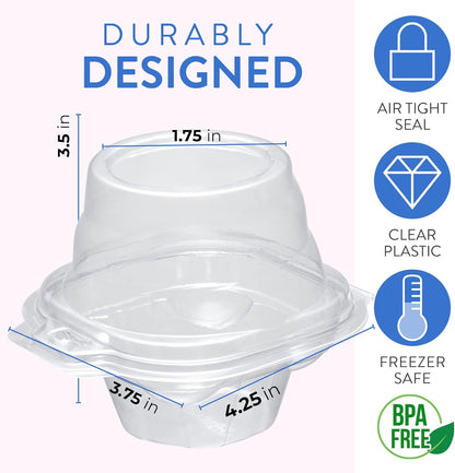 Individual Cupcake Containers (100 Pack) | Clear Plastic Disposable Cupcake Boxes/Holders | Single Cupcake Holder with Dome Lid Bulk | BPA-Free Plastic Cupcake Muffin Container Carrier Boxes to Go