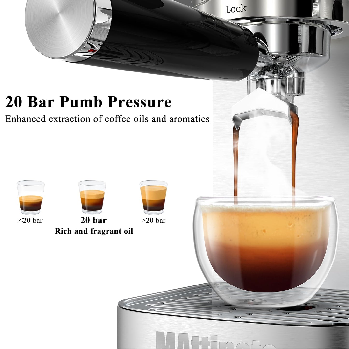 MAttinata Espresso Machine 20 Bar, Cappuccino Machine with Automatic Milk Frother, Coffee Maker with Touchscreen, Latte Machine for Home Present, Stainless Steel Style