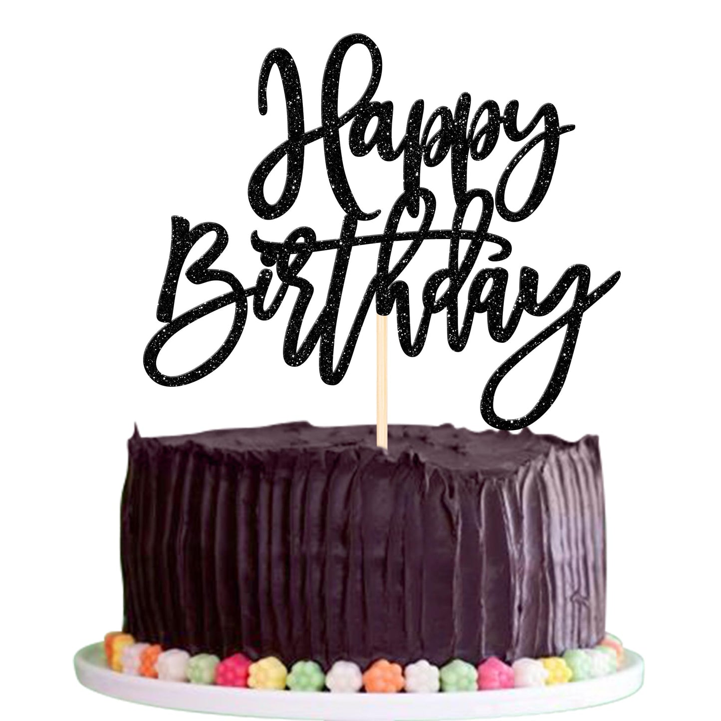 1 PCS Happy Birthday Cake Topper Glitter Cake Pick for Celebrating Anniversary Theme Party Cake Decorations Supplies Light Pink