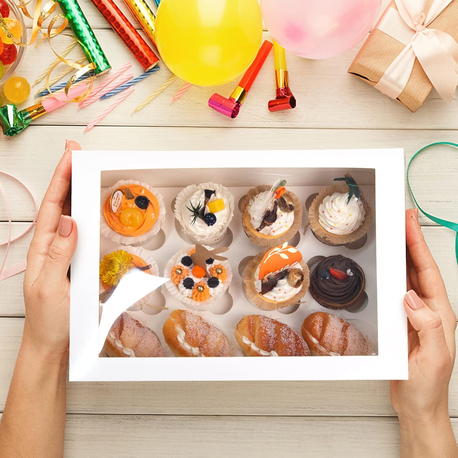 VGOODALL 12 Count Cupcake Boxes, 6PCS Cupcake Container with Window Boxes Holding 72 Pastry Box for Birthday Holiday Party Bakery Supplies 13.2"x9.8"x4"