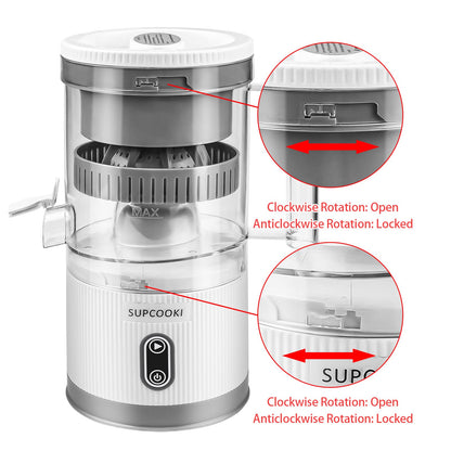 Electric Citrus Juicer, Rechargeable Juicer Machine with USB Cable and Cleaning Brush, Touch Button, Automatic Orange Lime Lemon Grapefruit Squeezer, Easy to Clean Portable Juicer, White