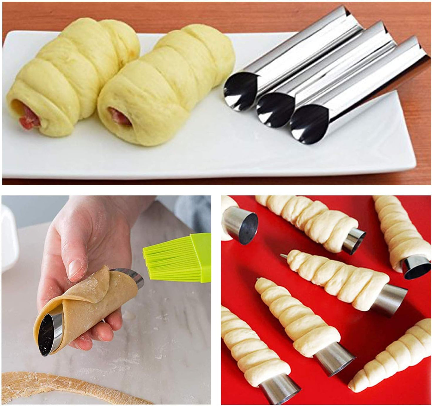 Woohome 34 PCS Stainless Steel Cannoli Form Tubes, Cream Horn Mold, 20 PCS Diagonal Shaped and 10 PCS Cone Tubular Shaped Mold,Baking Moulds Tubes for Danish Pastry Cream Roll Mold