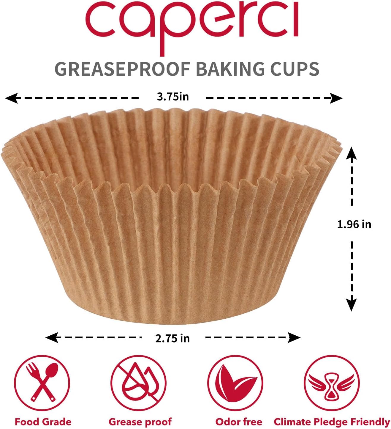 Caperci Jumbo Cupcake Liners Natural Muffin Baking Cups 300-Count, No Smell, Food Grade, Upgraded Grease-Proof Paper (Natural)