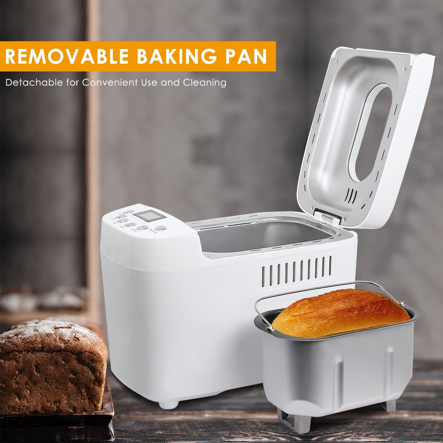 Patioer 3LB Bread Maker Machine Automatic Bread Machine with Dual Kneading Paddles 15-in-1 Breadmaker Dough Maker with Gluten Free Setting, 3 Loaf Sizes 3 Crust Colors, Nonstick Baking Pan, White