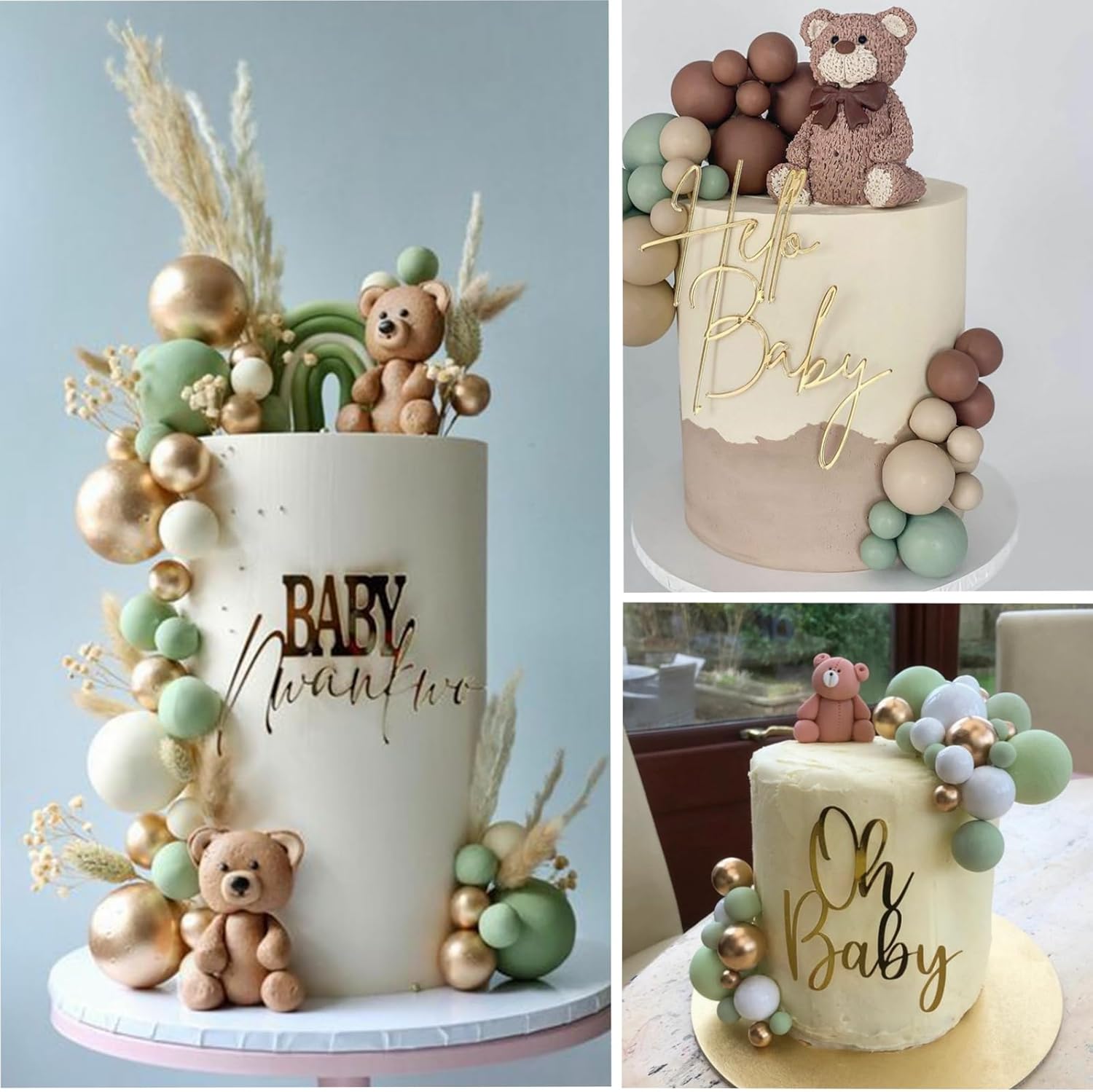 ASTARON 32 Pcs Ball Cake Topper Decorations Mini Balloons Cake Topper Sticks Foam Balls Cake Picks Cake Topper Balls Cake Decorations for Wedding Party Birthday Cake Decorating (Green Brown Gold)