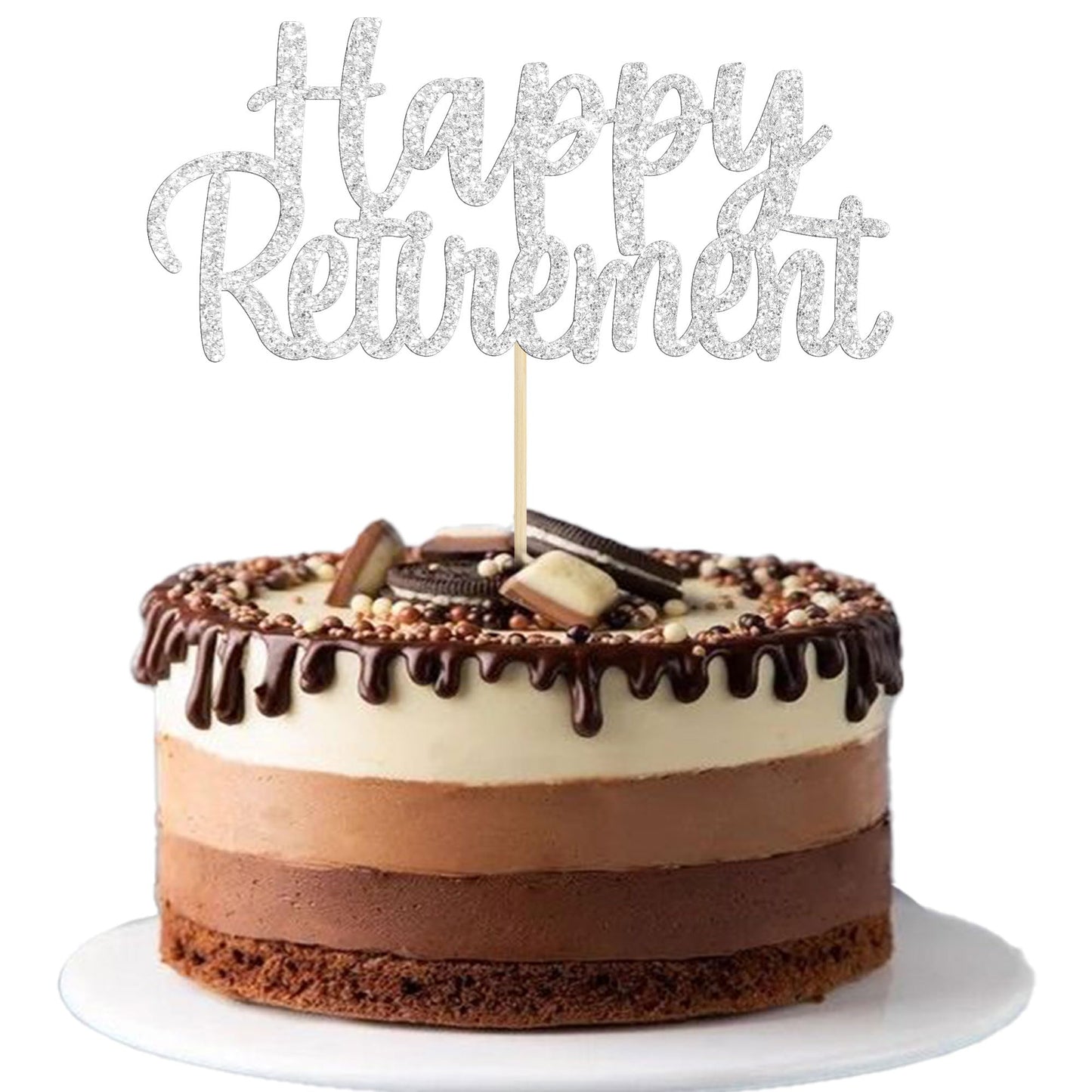 Gyufise Gold Glitter Happy Retirement Cake Topper Retirement Cake Decoration Picks for Retired Party Cake Decoration Party Supplies 1 Pack