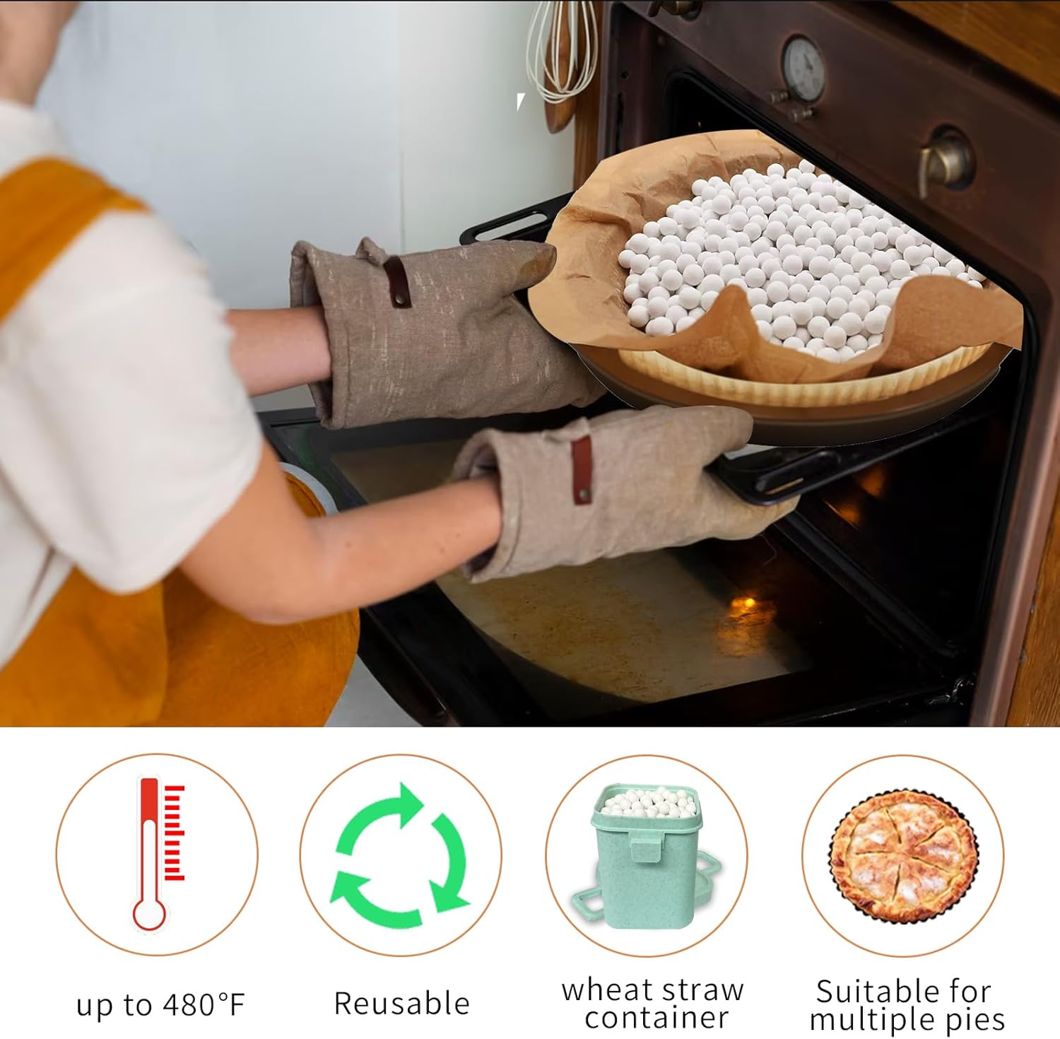 KOMIDK 1.8LB Baking Pie Crust Weights, White, Ceramic, Round