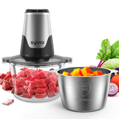 Syvio Food Processors with 2 Bowls, Meat Grinder 4 Bi-Level Blades, Mini Electric Food Chopper 450W, for Baby Food, Meat, Onion, Vegetables, 2 Speed, 8 Cup and 8 Cup