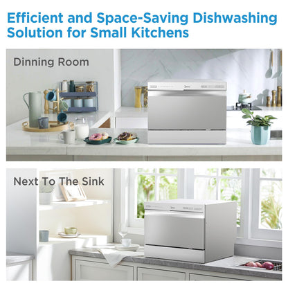 Midea MDC22P2ASS Energy Star Portable Dishwasher, 6 Place Settings & 6+2 Washing Programs.Most of The Cleaning Cycles, Including Auto, Heavy, Normal, Delicate, ECO, Quick and Rinse, White