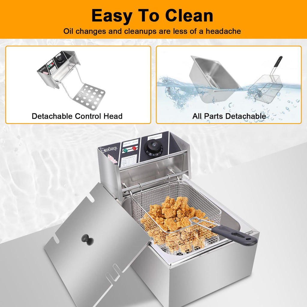 10QT Electrnic Deep Fryer with basket, 2500 Watt, Adjustable Temperature, Removable Frying Basket and Easy to CleanStainless Steel Body,Household and commercial, French fries, chicken