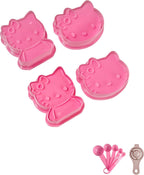 Cute Kitty Cookie Cutter, 4-Piece Cookie Cutter Set with Embossing Stamp Set, Cookie Stamp Kitchen Baking Tools for Cookie Pastry Accessories (Comes with Egg White Separator and Measuring Spoon)