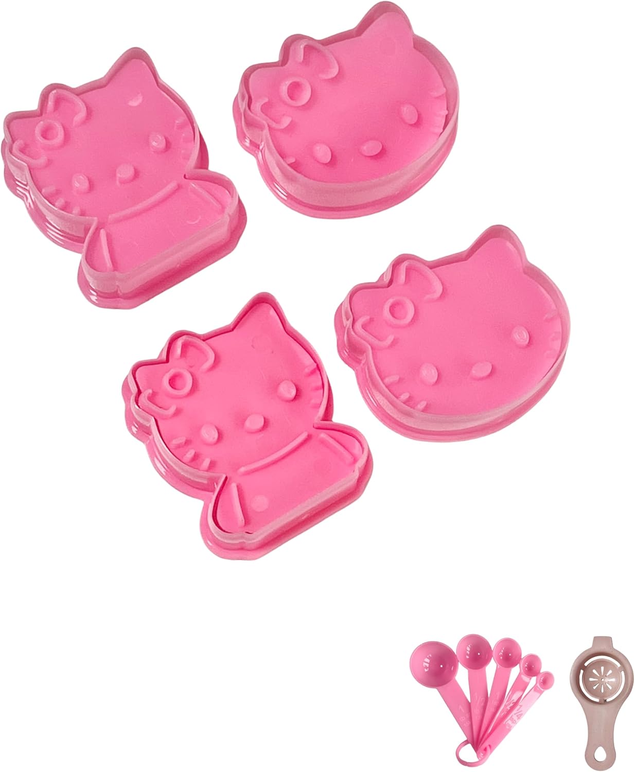 Cute Kitty Cookie Cutter, 4-Piece Cookie Cutter Set with Embossing Stamp Set, Cookie Stamp Kitchen Baking Tools for Cookie Pastry Accessories (Comes with Egg White Separator and Measuring Spoon)