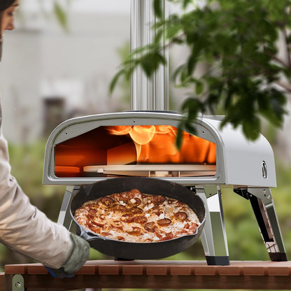 aidpiza Pizza Oven Outdoor 12" Wood Fired Pizza Ovens Pellet Pizza Stove for Outside, Portable Stainless Steel Pizza Oven for Backyard Pizza Maker Portable Mobile Outdoor Kitchen (Swivel Grey)