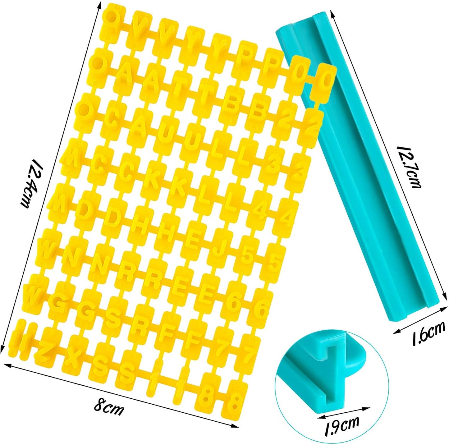 225 Pcs Alphabet Number Punctuation Cookie Letter Biscuit Stamp Cookie Letters Stamp Set Including alphabet Lower and Upper Case for biscuit decor Embosser Cutter Fondant DIY Tool(Yellow, Pink)