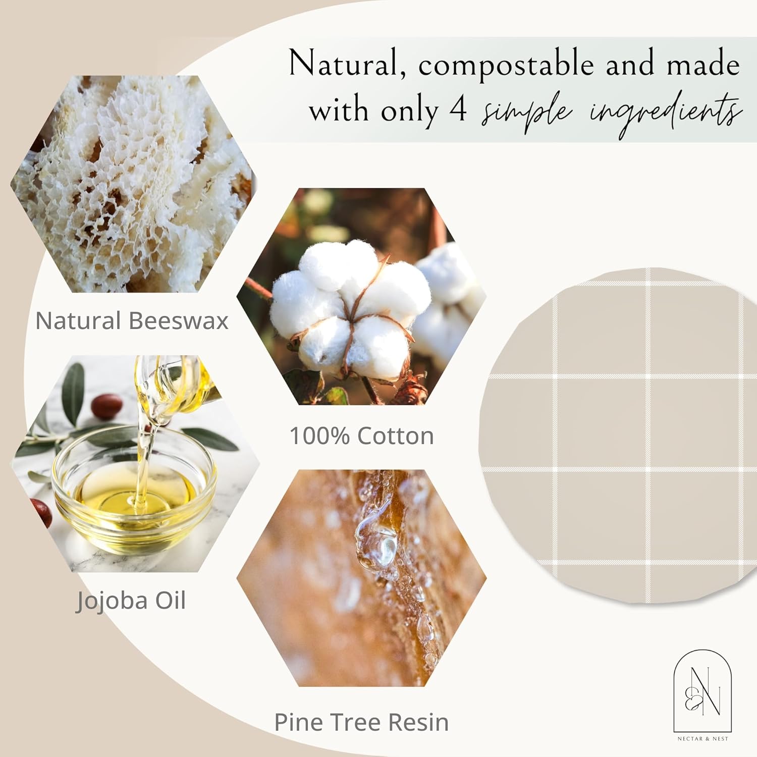 Nectar & Nest Reusable Bowl Covers for Bread Proofing (2 Lg) - Beeswax Bowl Covers Reusable, 100% Organic Cotton, Elastic Cover for Sourdough, Dough Proofing and Food Storage, Compostable