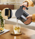 Електричний чайник, подвійні стінки з нержавіючої сталі, водонагрівач Cool Touch, 7 режимів контролю температури, 4 години підтримки тепла, 1,0 л, 1200 Вт, швидкий нагрів з автоматичним вимкненням, кавник для заварювання без води, чорний