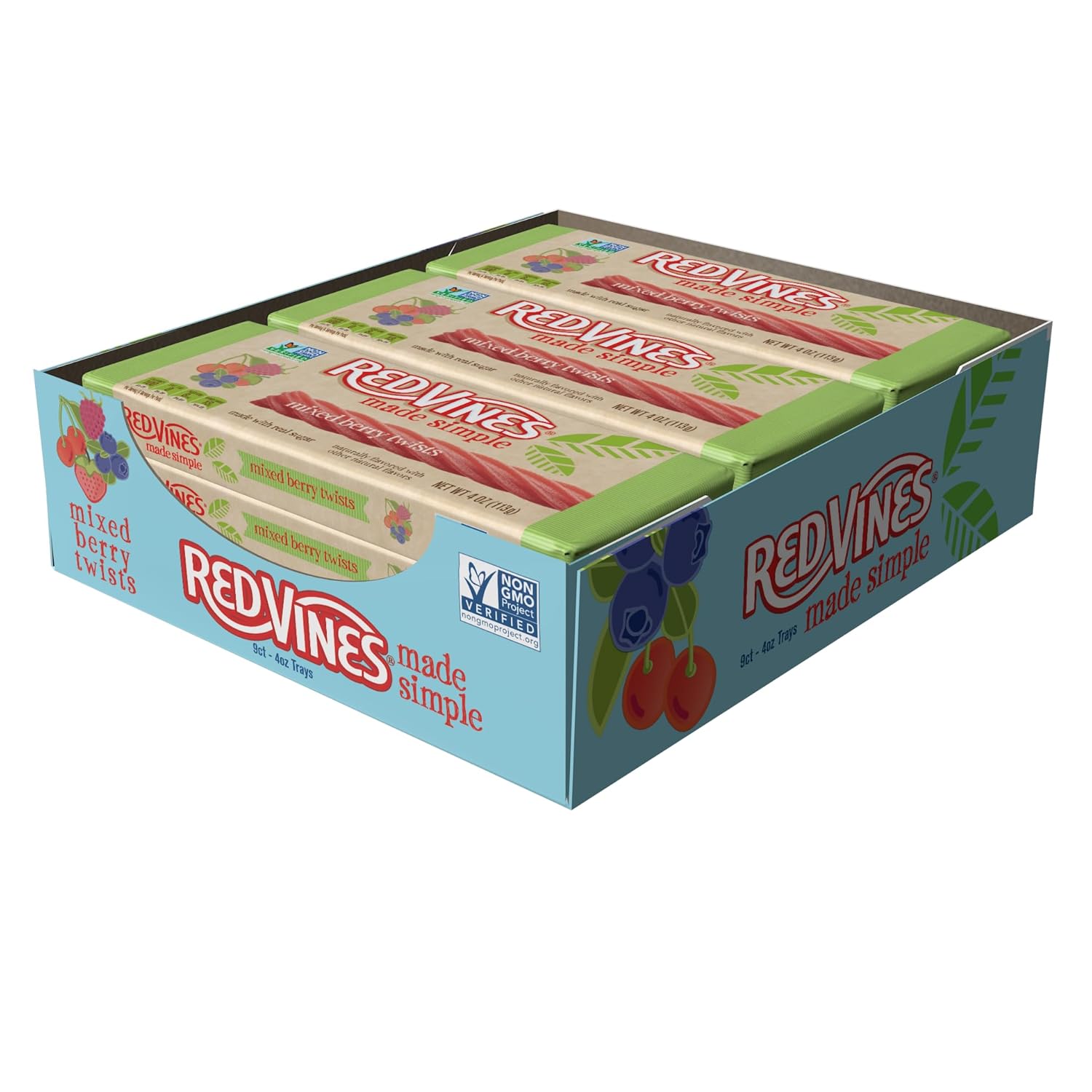 Red Vines Made Simple Licorice, Mixed Berry Flavored Twists, 4oz Tray (12 Pack), Soft & Chewy Candy, Assorted (50204)