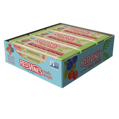 Red Vines Made Simple Licorice, Mixed Berry Flavored Twists, 4oz Tray (12 Pack), Soft & Chewy Candy, Assorted (50204)