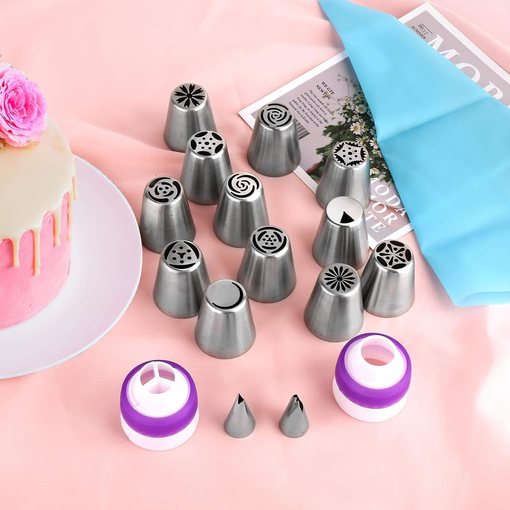 120 PCS Piping Bags and Tips Set 14 In 100 PCS Pastry Bags Cupcake Cookie Cake Decorating Kit 12 Flower Frosting Nozzles 2 Leaf Piping Tips 2 Couplers 2 Icing Bag Ties 1 Tips Brush
