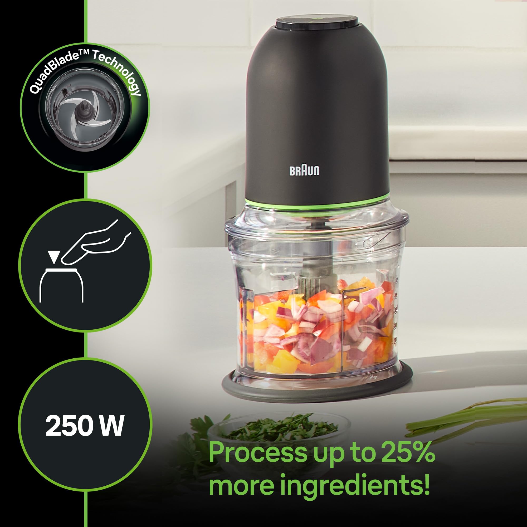 Міні-кухонний комбайн Braun CH3012BK EasyPrep™, 4 склянки, чорний