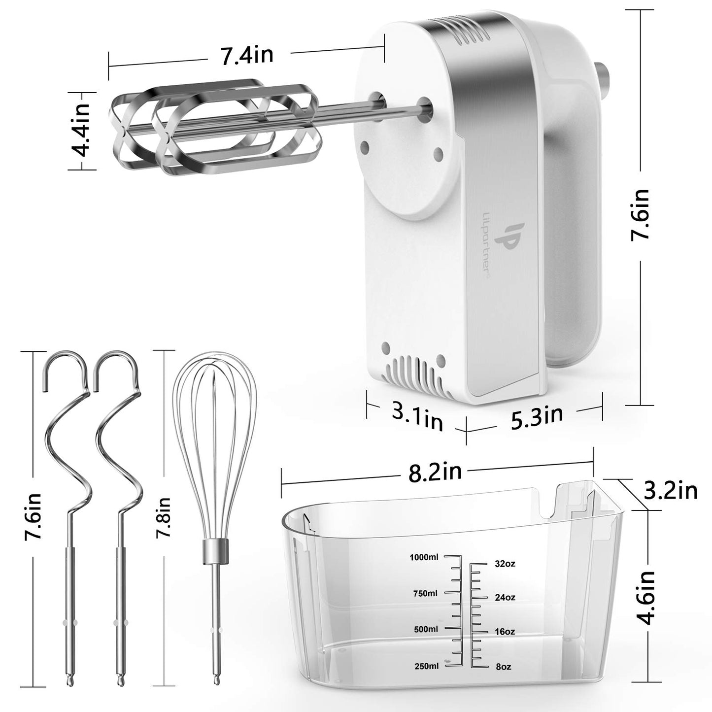 Hand Mixer Electric, 450W Kitchen Mixers with Scale Cup Storage Case, Turbo Boost/Self-Control Speed + 5 Speed + Eject Button + 5 Stainless Steel Accessories, For Easy Whipping Dough,Cream,Cake