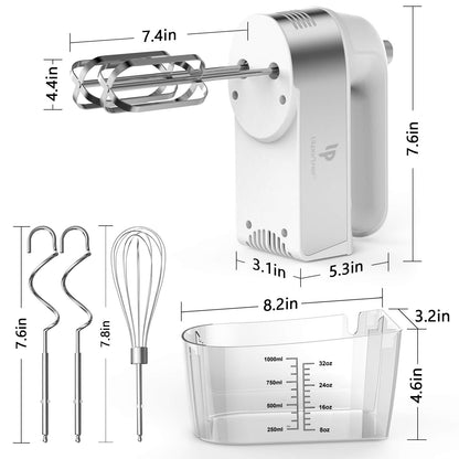 Hand Mixer Electric, 450W Kitchen Mixers with Scale Cup Storage Case, Turbo Boost/Self-Control Speed + 5 Speed + Eject Button + 5 Stainless Steel Accessories, For Easy Whipping Dough,Cream,Cake