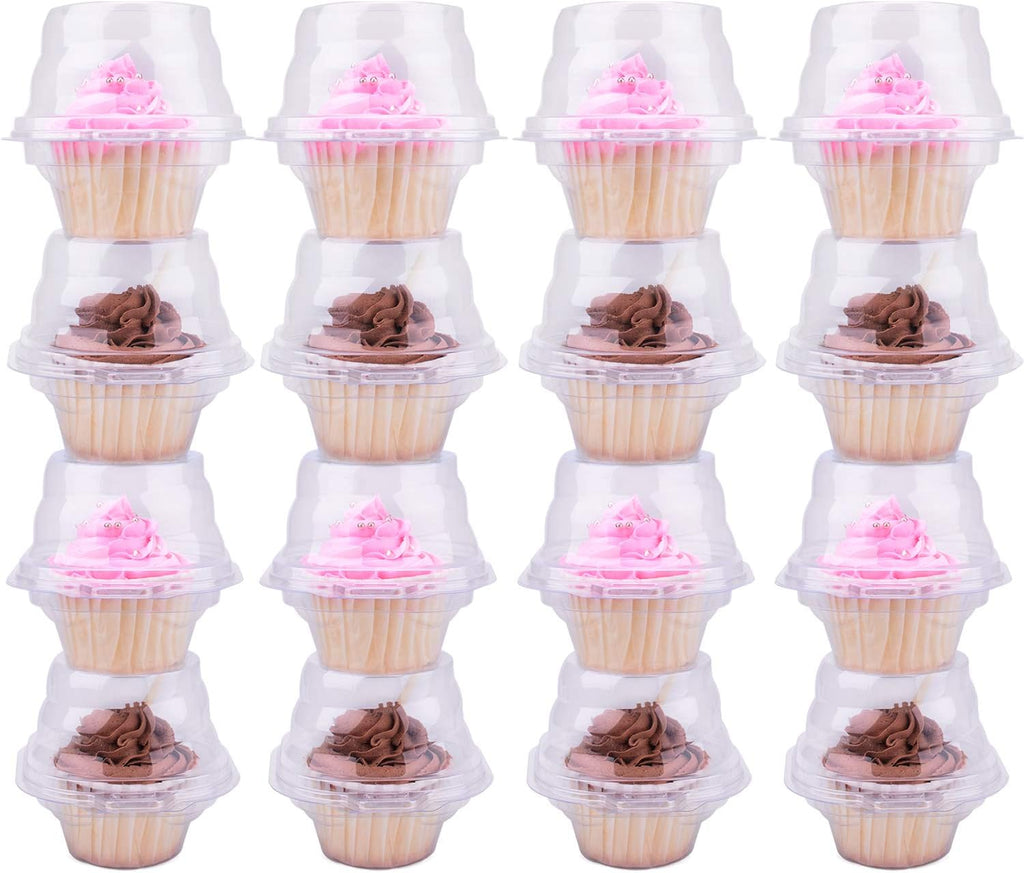 Cupcake Boxes Individual Cupcake Containers, 50 Packs Regular Single Cupcake Holder High Topping for Muffins, Thicker Stackable Plastic Cupcake Carrier for Party (50 pack)