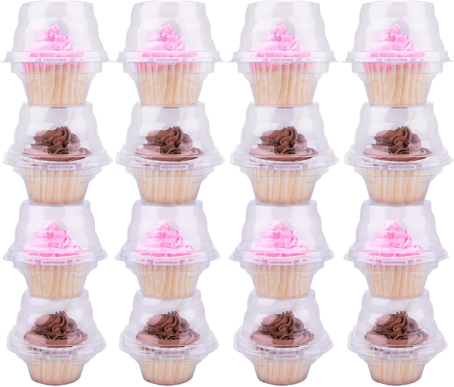Cupcake Boxes Individual Cupcake Containers, 50 Packs Regular Single Cupcake Holder High Topping for Muffins, Thicker Stackable Plastic Cupcake Carrier for Party (50 pack)