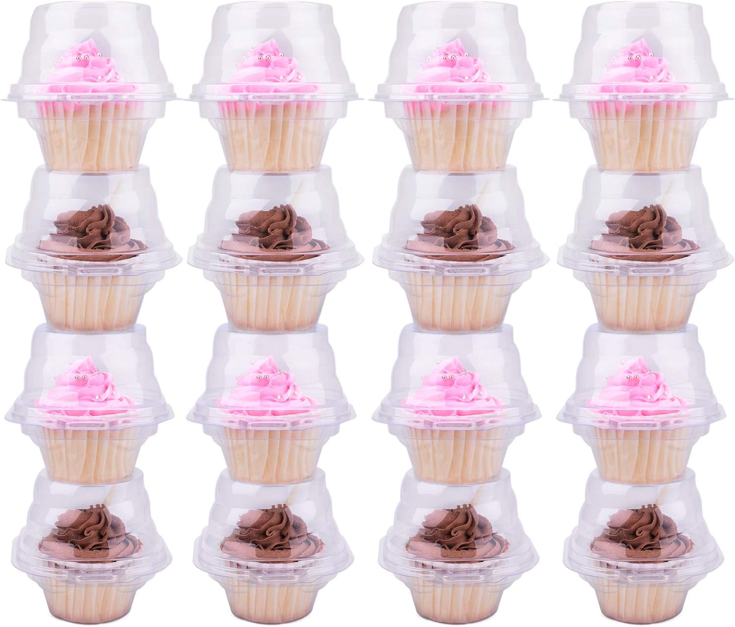 Cupcake Boxes Individual Cupcake Containers, 50 Packs Regular Single Cupcake Holder High Topping for Muffins, Thicker Stackable Plastic Cupcake Carrier for Party (50 pack)