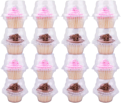 Cupcake Boxes Individual Cupcake Containers, 50 Packs Regular Single Cupcake Holder High Topping for Muffins, Thicker Stackable Plastic Cupcake Carrier for Party (50 pack)