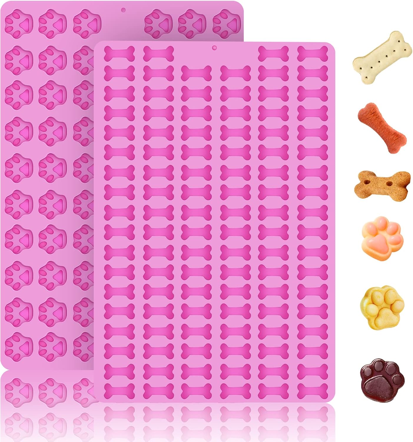 2 PCS Mini Silicone Molds, 106 Cavity Dog Bone + 69 Cavity Paw Mold for Baking Biscuits, Cookies, Candy, Chocolate, Jelly Pet Dog Treats