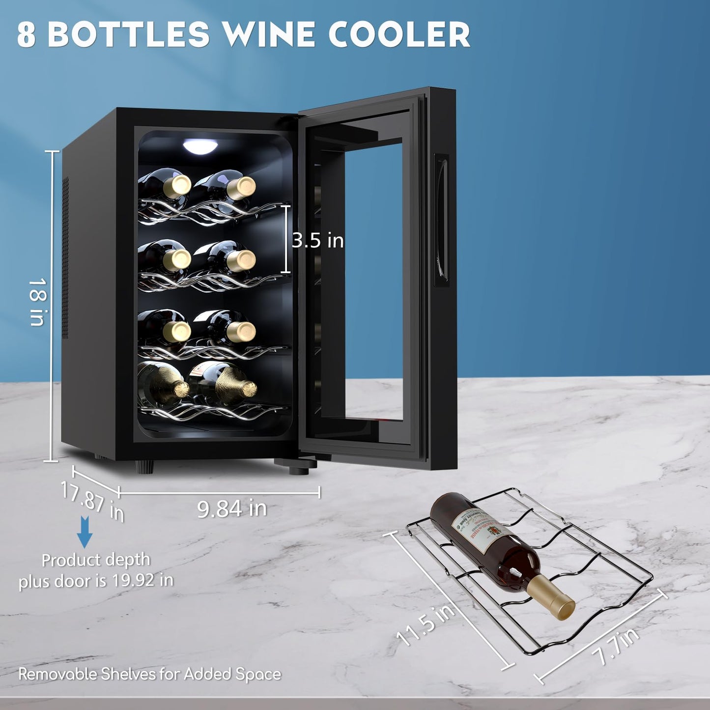 JINJUNYE 8 Bottle Wine Cooler, Wine Fridge Small, Countertop Wine Cooler Refrigerator with Temperature Control, 46-66℉ Mini Freestanding Wine Cellars Glass Door, Gift for Wine Lover