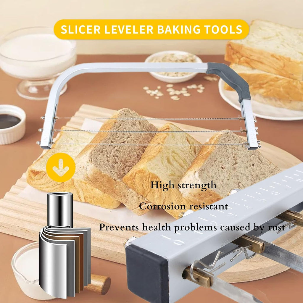 Gugxiom Adjustable Cake Leveler, Stainless Steel Baking Tools 3 Blades Cake Slicer Cutter, Professional Layer Slicer Cutter, Slicer Leveler Baking Tools for Wedding Birthday Layer Cakes