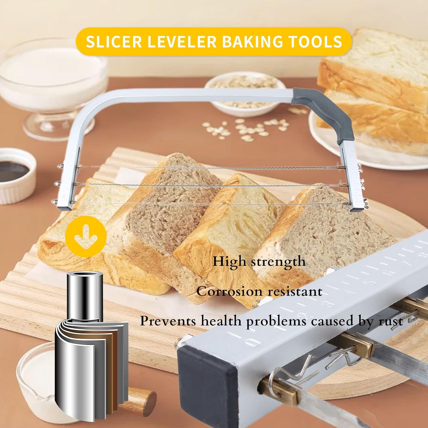 Gugxiom Adjustable Cake Leveler, Stainless Steel Baking Tools 3 Blades Cake Slicer Cutter, Professional Layer Slicer Cutter, Slicer Leveler Baking Tools for Wedding Birthday Layer Cakes