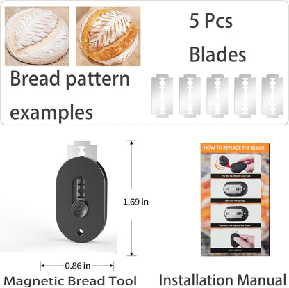 Extractable & Magnetic Bread Lame Dough Scoring Tool - Professional Sourdough Scoring Tool - Sourdough Bread Baking & Bread Scoring Tool - Scoring Patterns booklet & 5 Razor Blades（Black)