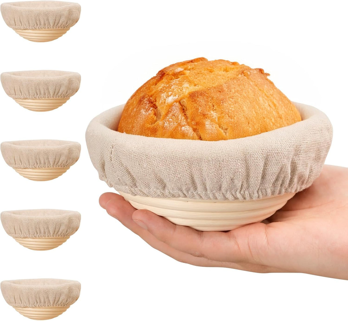 5 Inch Banneton Bread Proofing Basket Set of 6, Kikcoin Mini Sourdough Bread Baking Supplies, Small Banneton Basket Proofing Baskets for Sourdough Bread Baking