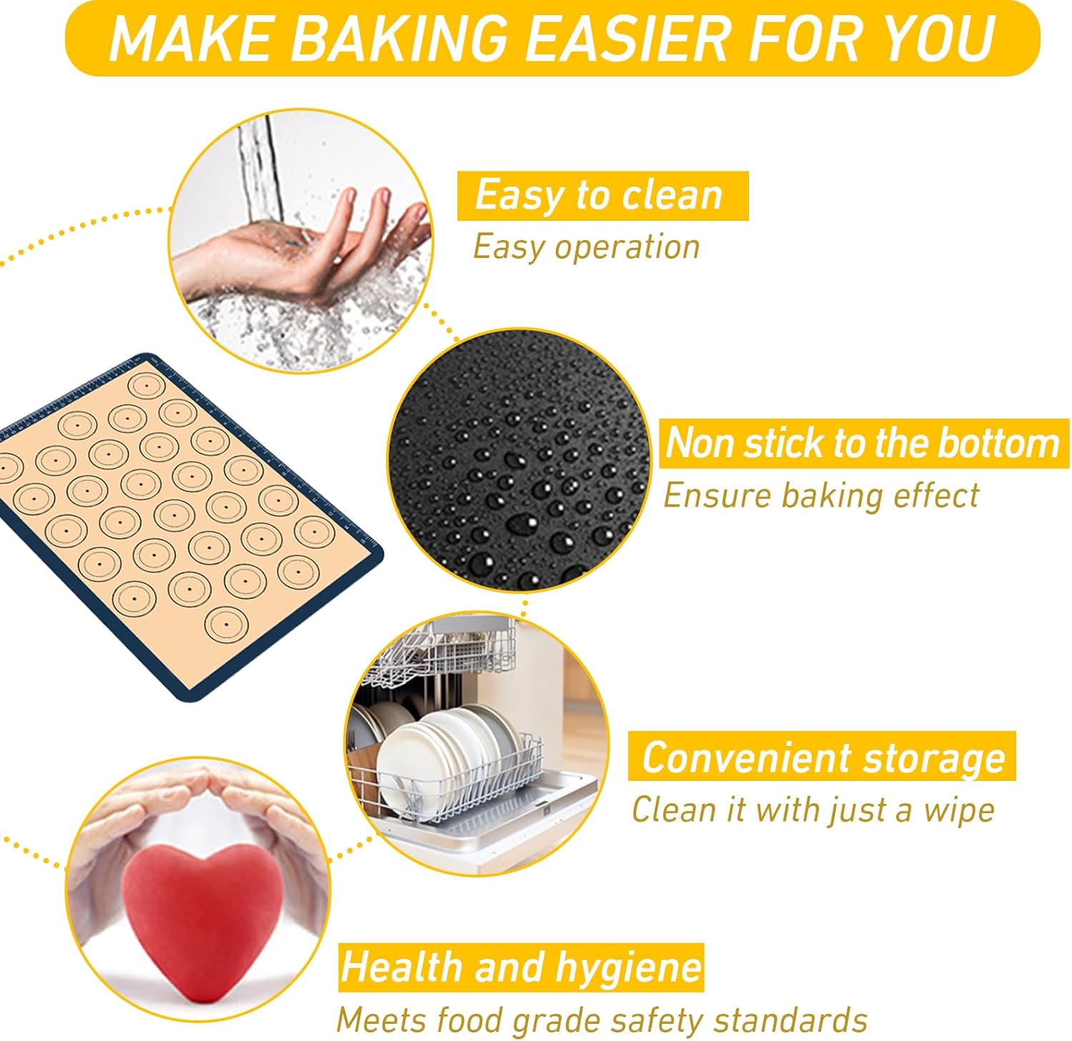 Macaron Silicone Baking Mats - Set of 2 Non Stick Silicon Macaroon Baking Sheet Cookie Cake Liner