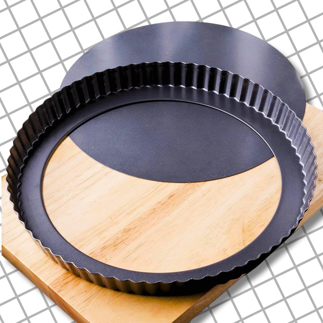 Tart Pan 9 Inch Removable Bottom- Carbon Steel Quiche Pan, Rust & Temperature Resistant Quiche Baking dish 550-600 °F- Non-Stick, Sturdy & Dishwasher Safe- Perfect for Baking Tarts