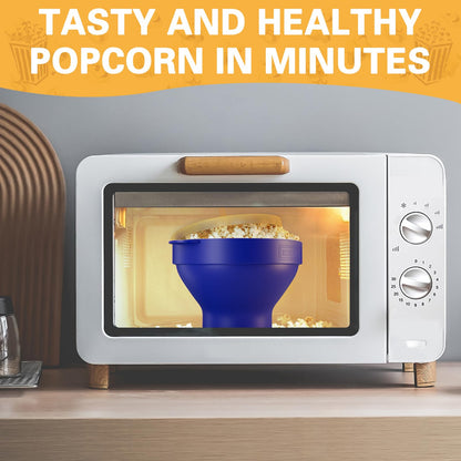 The Original Korcci Microwaveable Silicone Popcorn Popper, Microwave Popcorn Popper, Collapsible Microwave Popcorn Maker Bowl, No Oil Required, Use In Microwave, Dishwasher Safe (Blue)