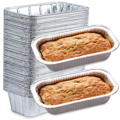 Spare Essentials (55 Pack) 1LB Mini Foil Loaf Pans - 1 Pound Disposable Aluminum Baking Pans for Individual Bread, Cake, Meatloaf - Small Loaf Pans with Liners, Small Bread Tins 6 x 3.5 x 2