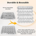 24 Count x 10 Sets Plastic Cupcake Containers, Durable and BPA-Free Cupcake Holder with Lid for Easy Transport Storage, Stackable Clear Cupcake Carriers, Reusable Dessert Boxes