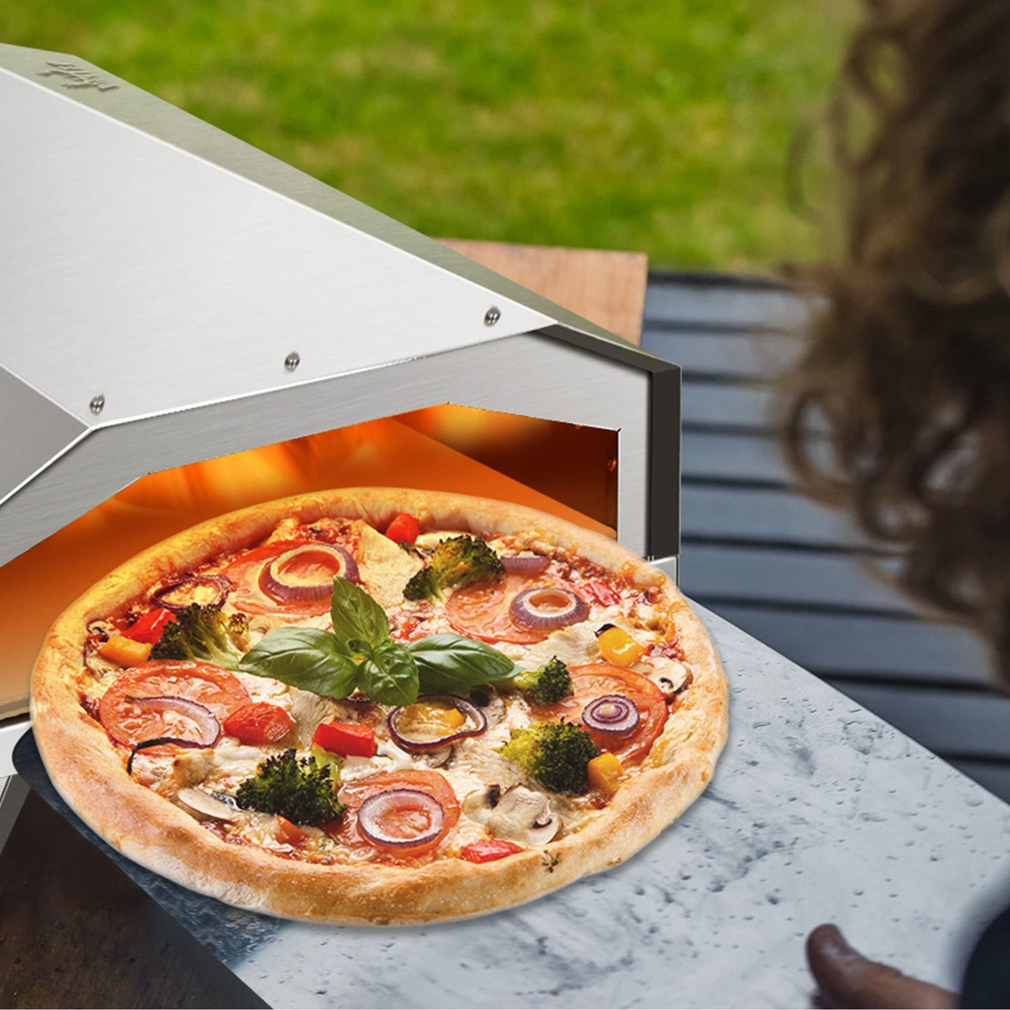 BIG HORN Gas Pizza Oven, 12 inch Portable Stainless Steel Propane Pizza Oven, Outdoor Pizza Maker with Stone for Baked Pizza